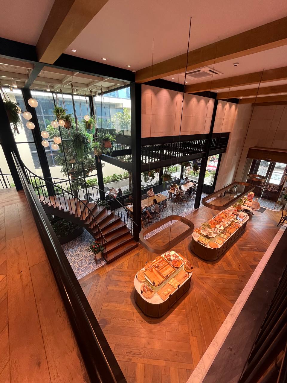 Top floor view of bakery buffet